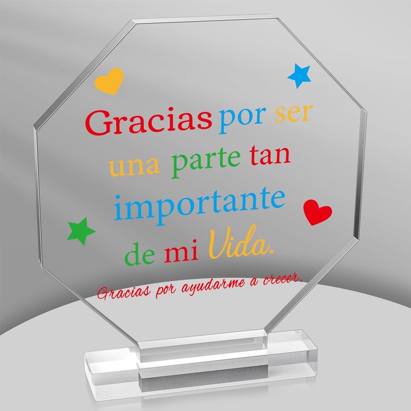 Yopyame Spanish Teacher Appreciation Gift - Regalos para Maestra Acrylic Plaque Octagonal Shape Acrylic Sign for Teacher’s Day Best Gift Keepsake Paperweights Gift for Teacher Birthday Gift in Spanish - Image 1